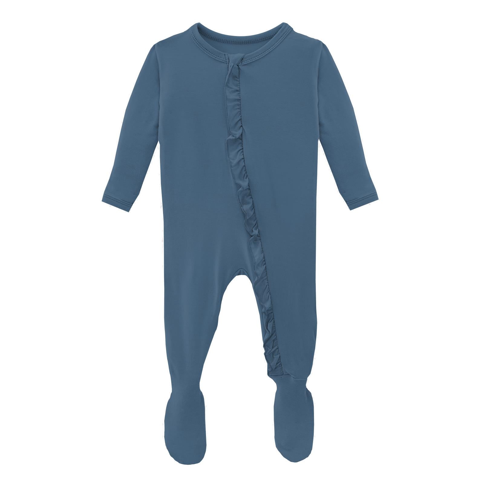 Image of Classic Ruffle Footie with Zipper in Twilight