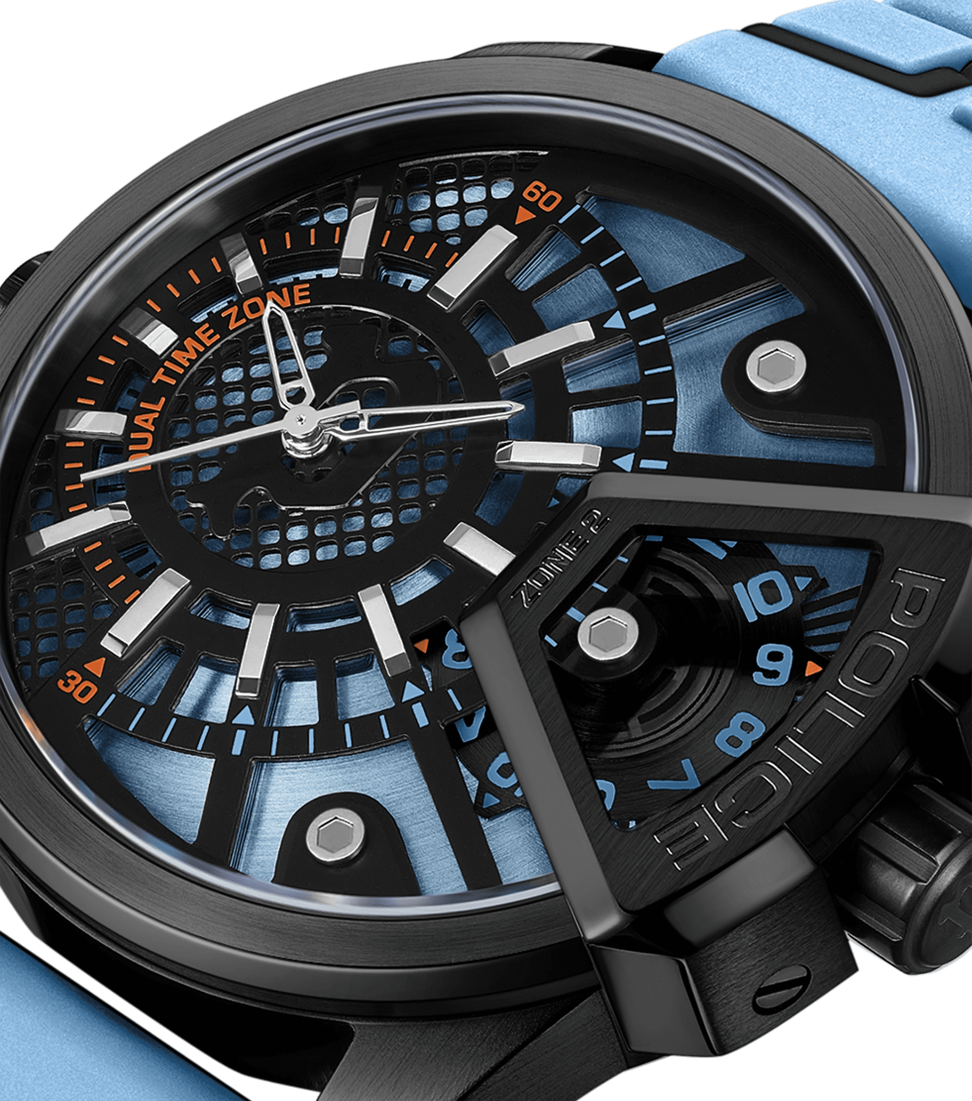 For Police Underlined watches Blue, Black Police Men Watch -