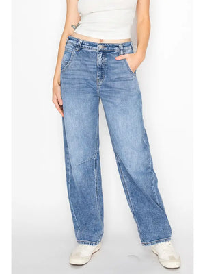 Adjustable Waistband Relaxed Barrel Fit Jeans - Magnolia Boutique and Gifts