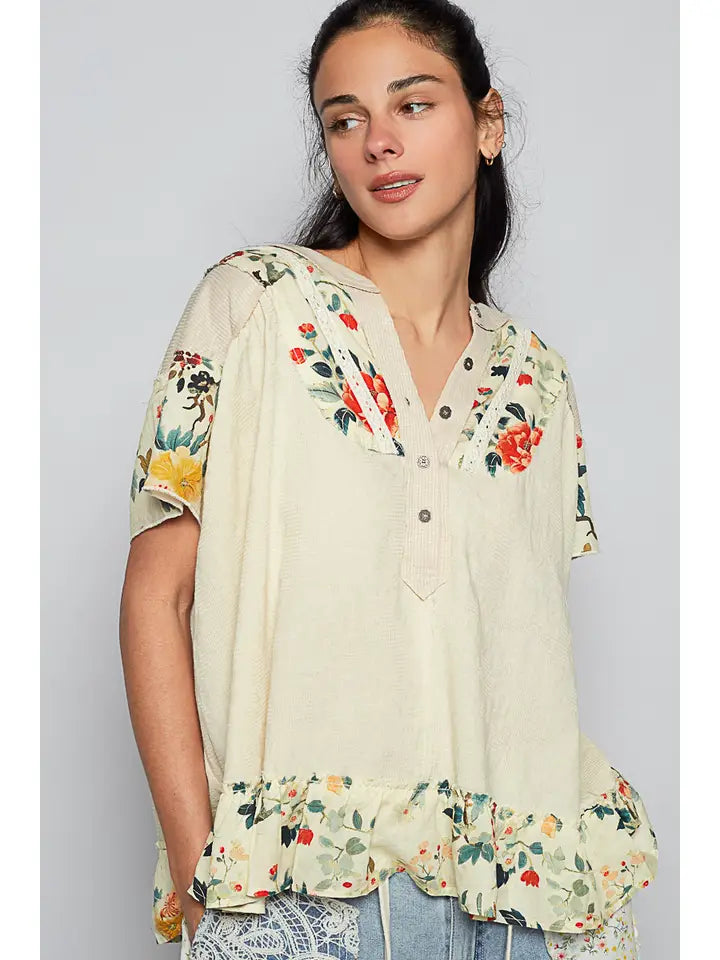 Almond Latte Floral Top