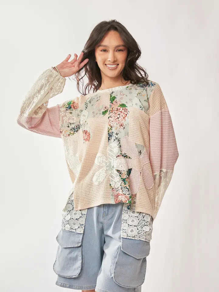 Beige Floral Patch Top