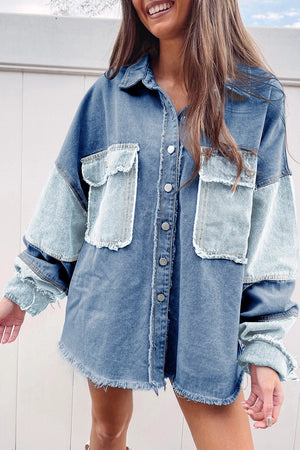 Denim Patched Oversized Jacket - Magnolia Boutique and Gifts