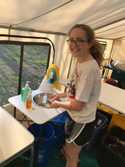 Daughter using sink
