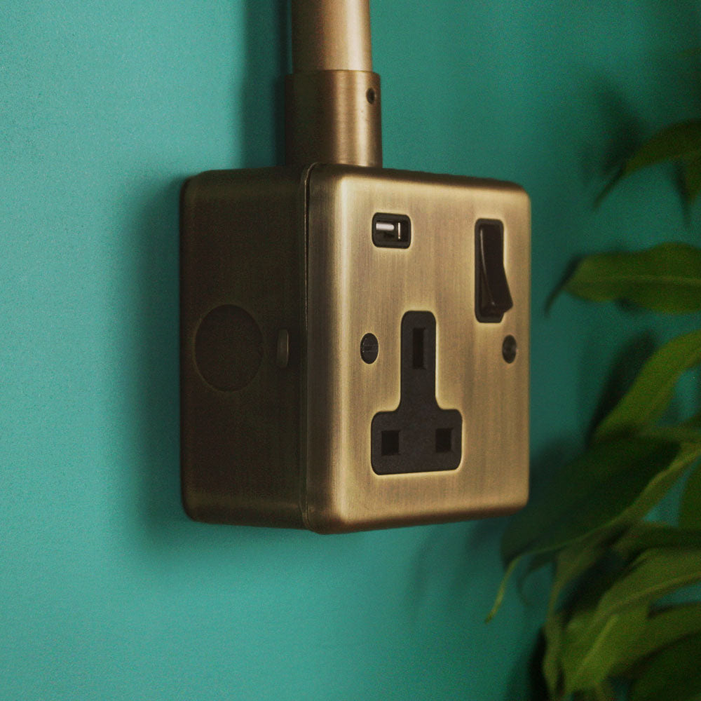 Antique Brass Single Socket with USB The Below