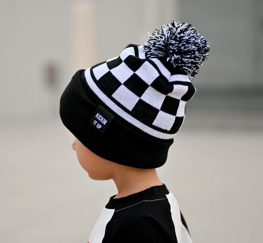 Black Checker Pom Beanie