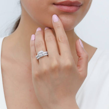 Sterling Silver Halo Cushion CZ Wedding Engagement Ring Set #R576-CL  Halo  engagement ring sets, Wedding rings engagement, Wedding ring sets
