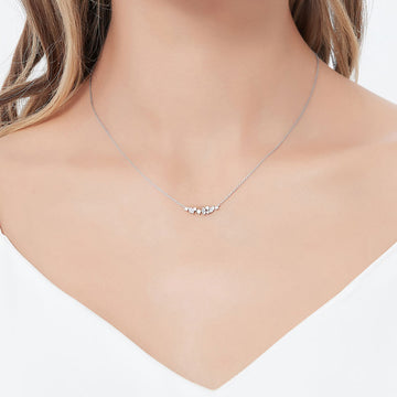 Set of 2 Layering Necklaces - Dainty CZ Solitaire Necklace and Engraved Bar Necklace Front / 18/20 / Sterling Silver