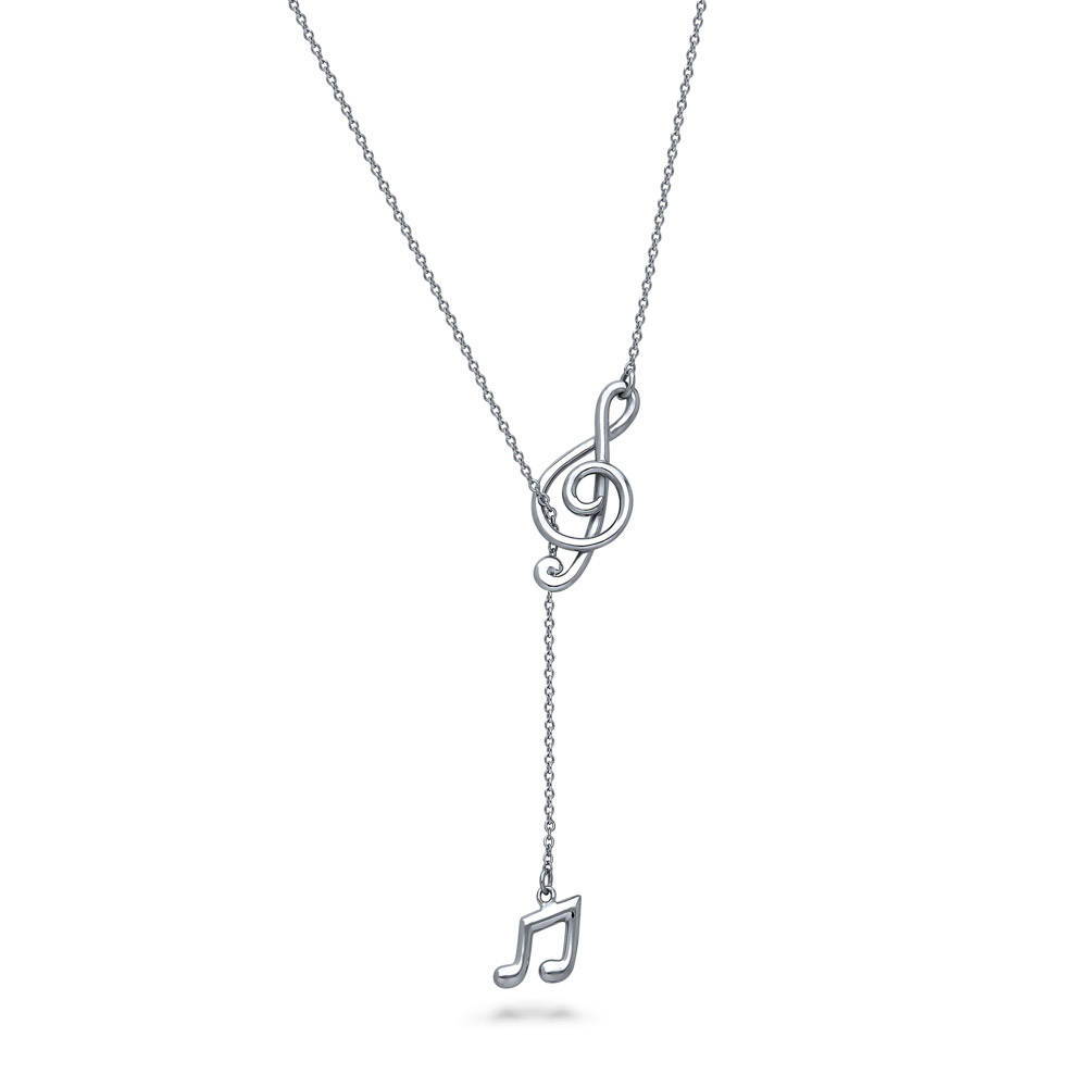 925 Sterling Silver Music Note Love Heart Necklace Pendant- Box Chain 18
