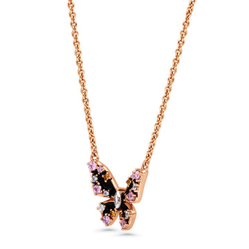 Rose Gold Flashed Sterling Silver Enamel CZ Butterfly Pendant Necklace