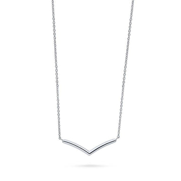 BERRICLE Sterling Silver Chevron Wishbone Pendant Necklace