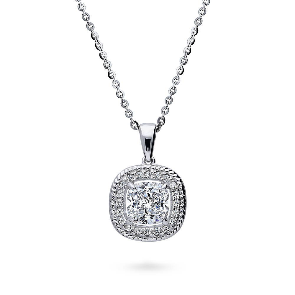 Sterling Silver Halo Woven Cushion CZ Fashion Necklace and Earrings Set ...