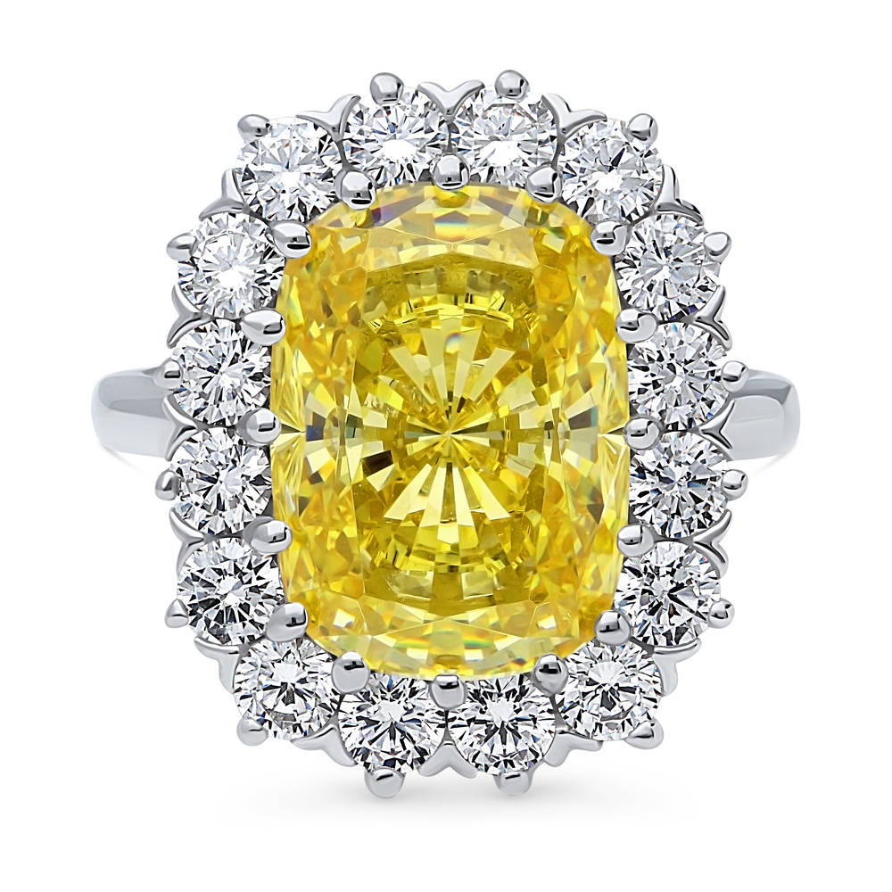 Sterling Silver Halo Canary Cushion CZ Cocktail Wedding Engagement