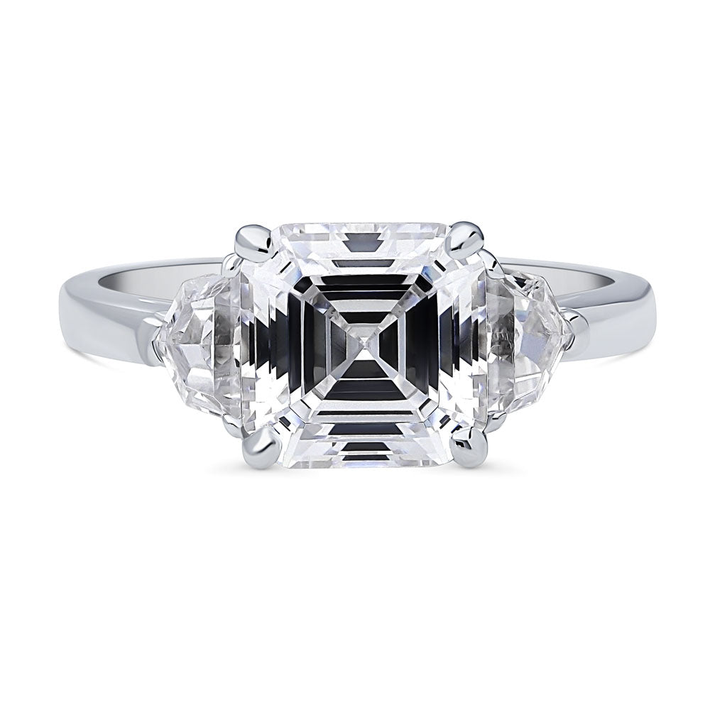 Sterling Silver 3-Stone Asscher CZ Cocktail Wedding Engagement