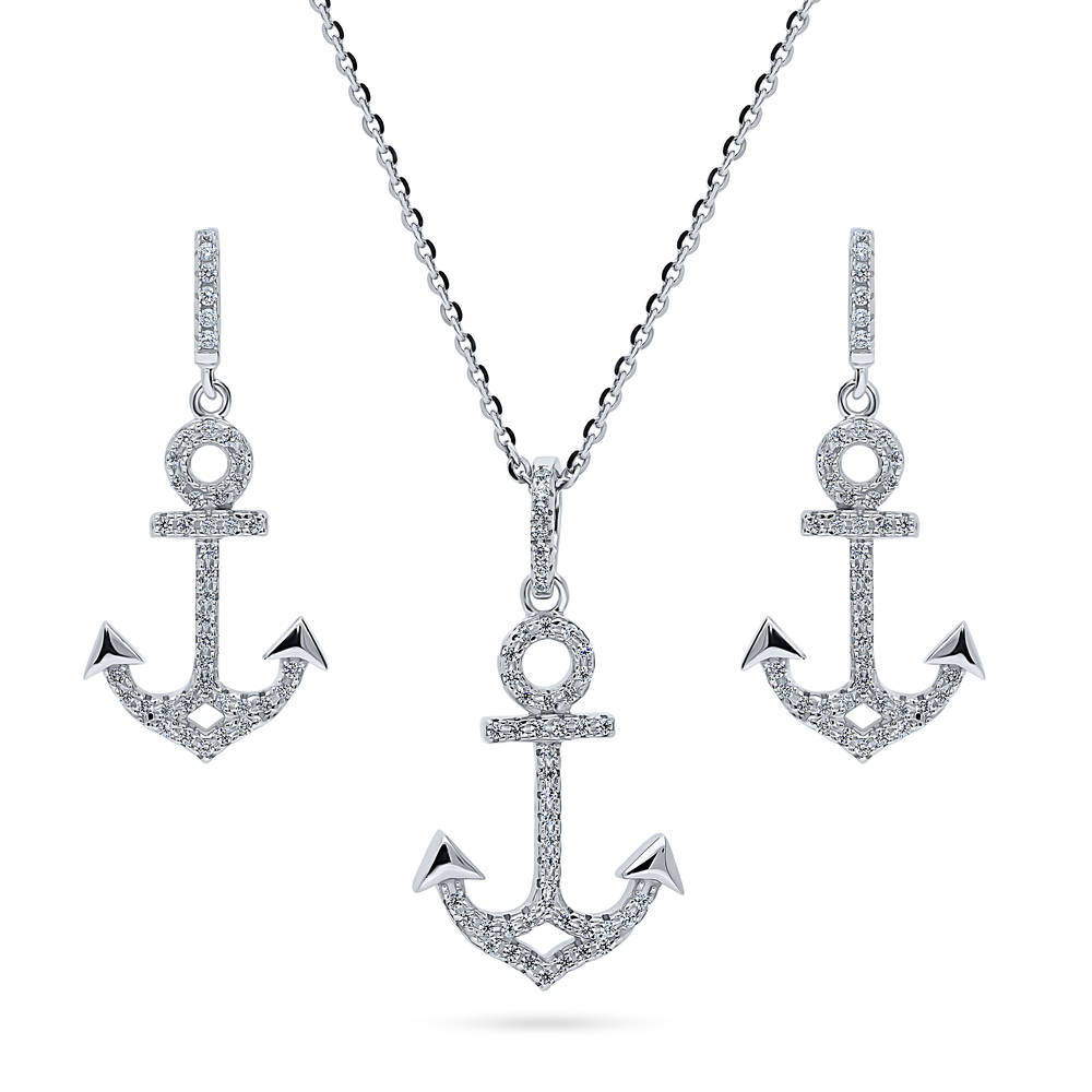 Anchor and Ship's Wheel Necklace - Sterling Silver Pendant o