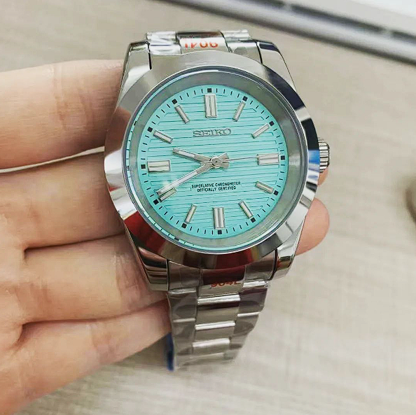 Seiko Mod Datejust Homage | Blue x Silver | Stainless Steel Jubilee | –  Watch Makeup