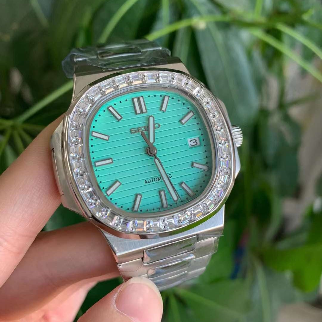 Seiko Mod Watch, Nautilus, Silver x Tiffany Blue x Rhinestone, Seiko S –  Watch Makeup