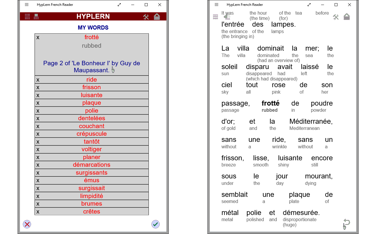 Learn French just by reading and practice low frequency words with built-in spaced repetition.