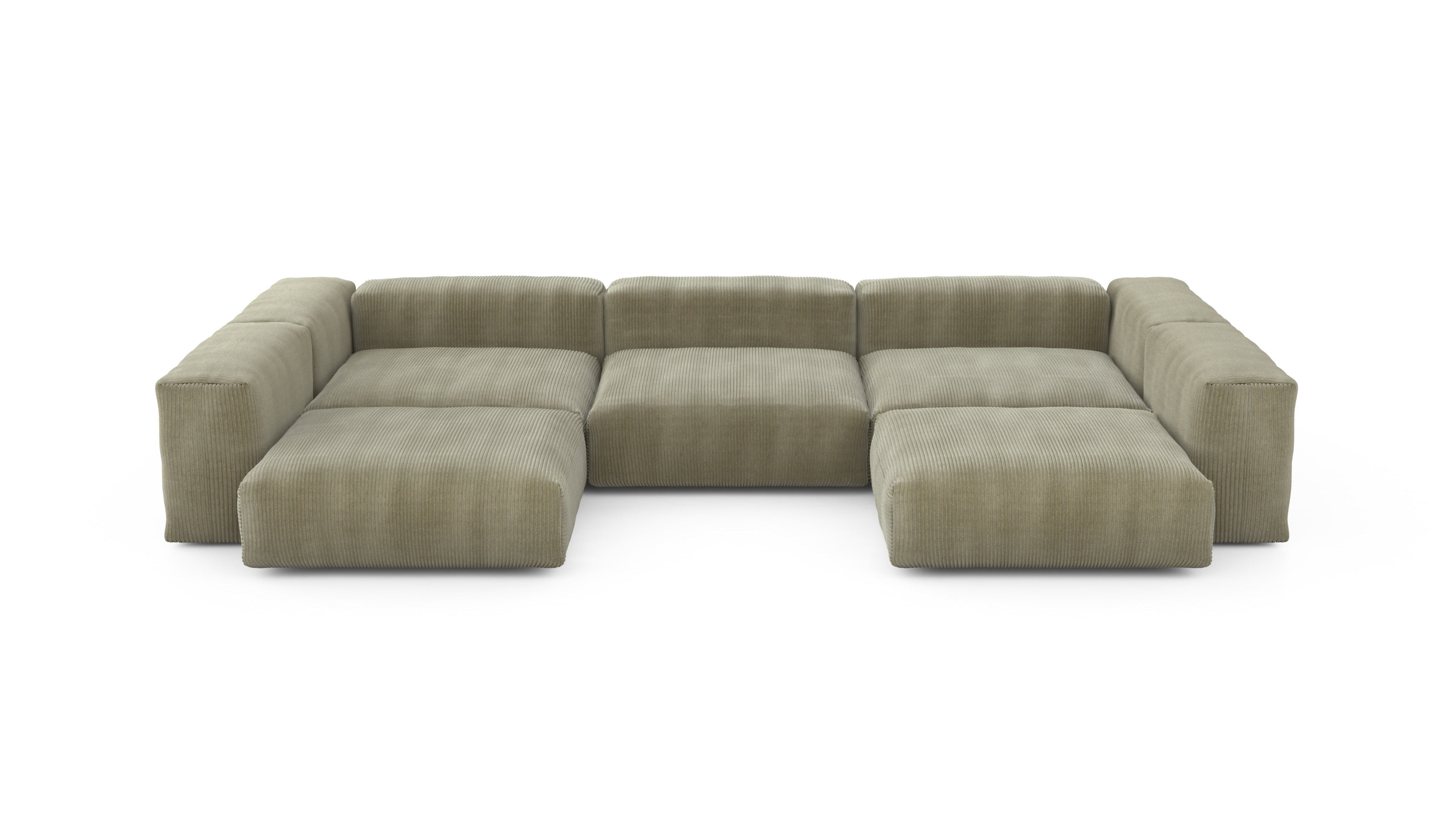 u-shape sofa - cord velour - khaki - 148in x 95in