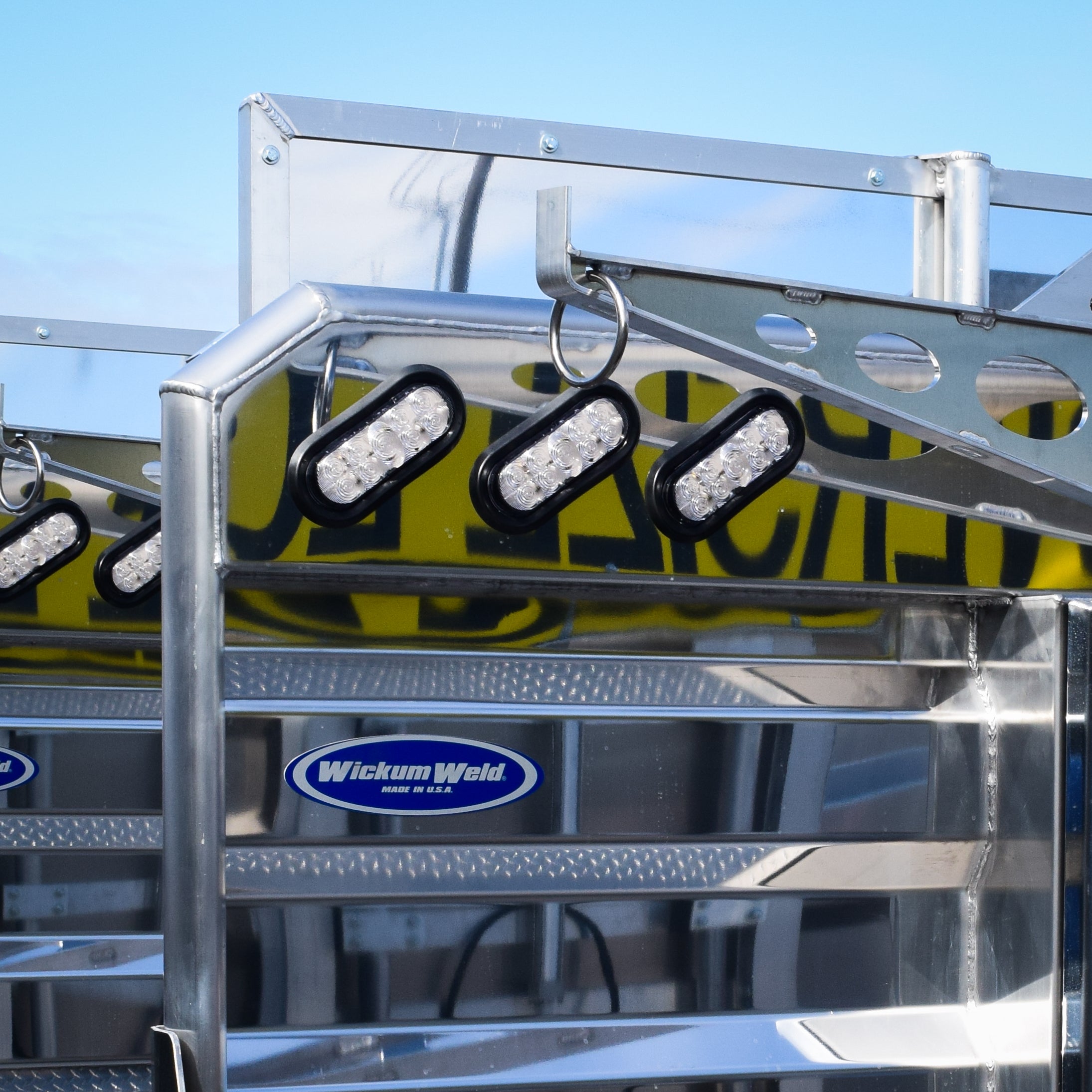 Close up of light configuration on a Class 8 Cab rack