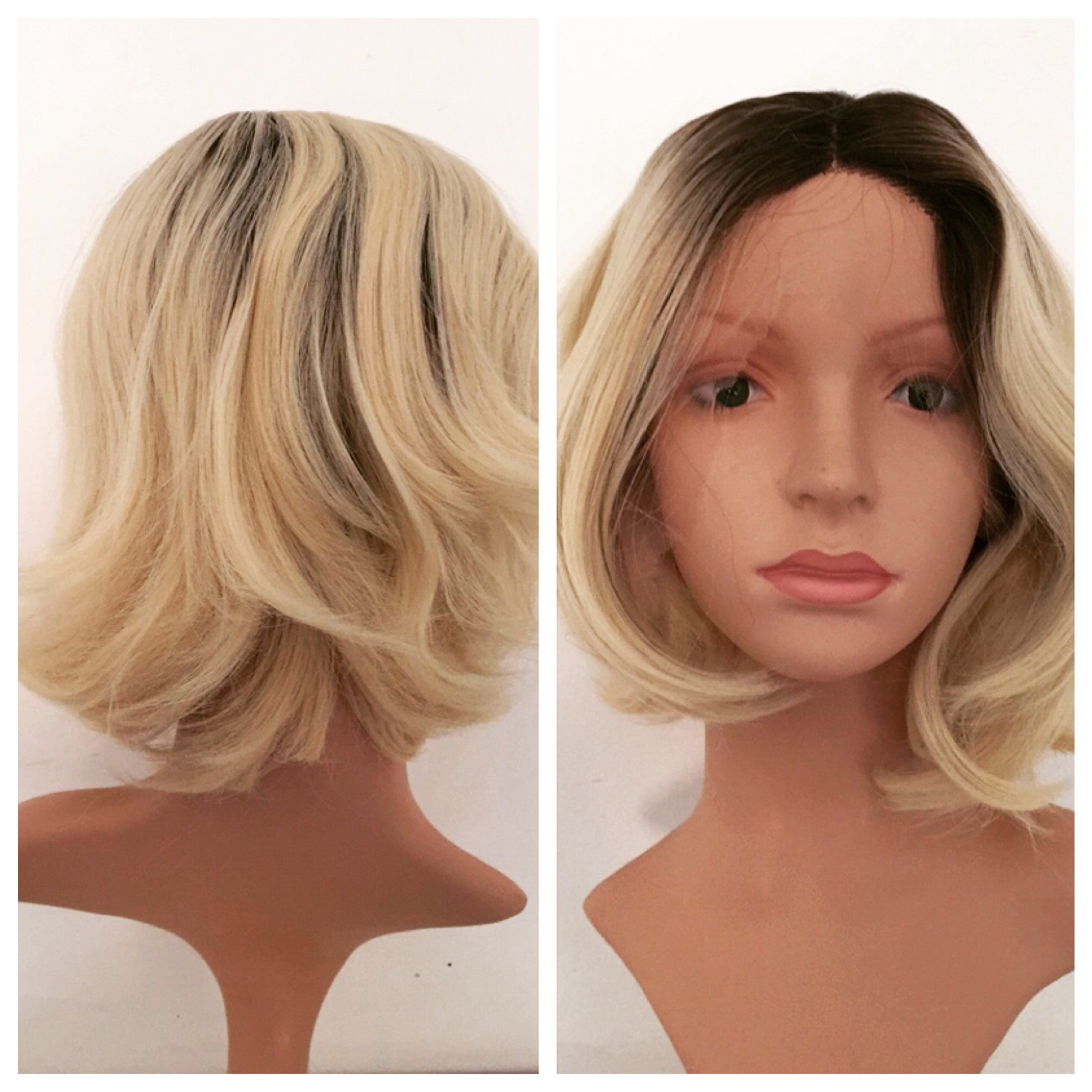 Mixed Wig Lace Front Short Platinum Blonde Dark Roots Norma Boutique