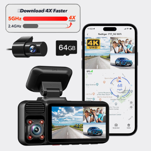 Redtiger F17 4K 3-Channel 5G Wifi Dash Cam