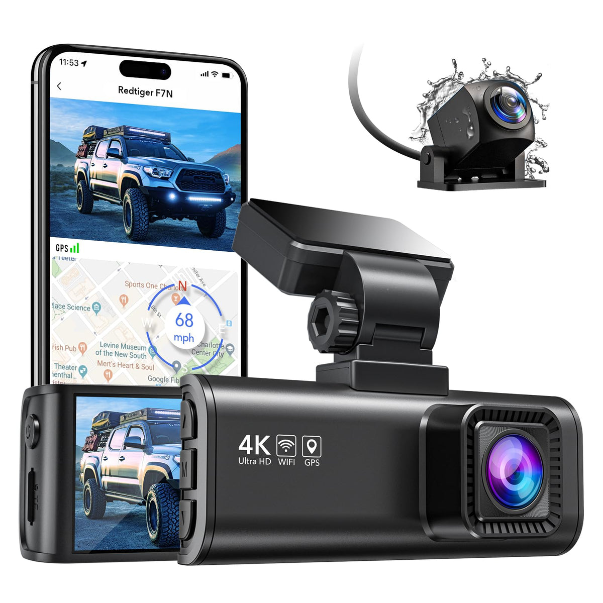 4K Dual Dash Cam 5G WiFi GPS, Real 4K+HDR 1080p Dash Cam Front and Rear, 3 LCD Super Night Vision, Parking Mode, Dash Camera for Cars with App, G