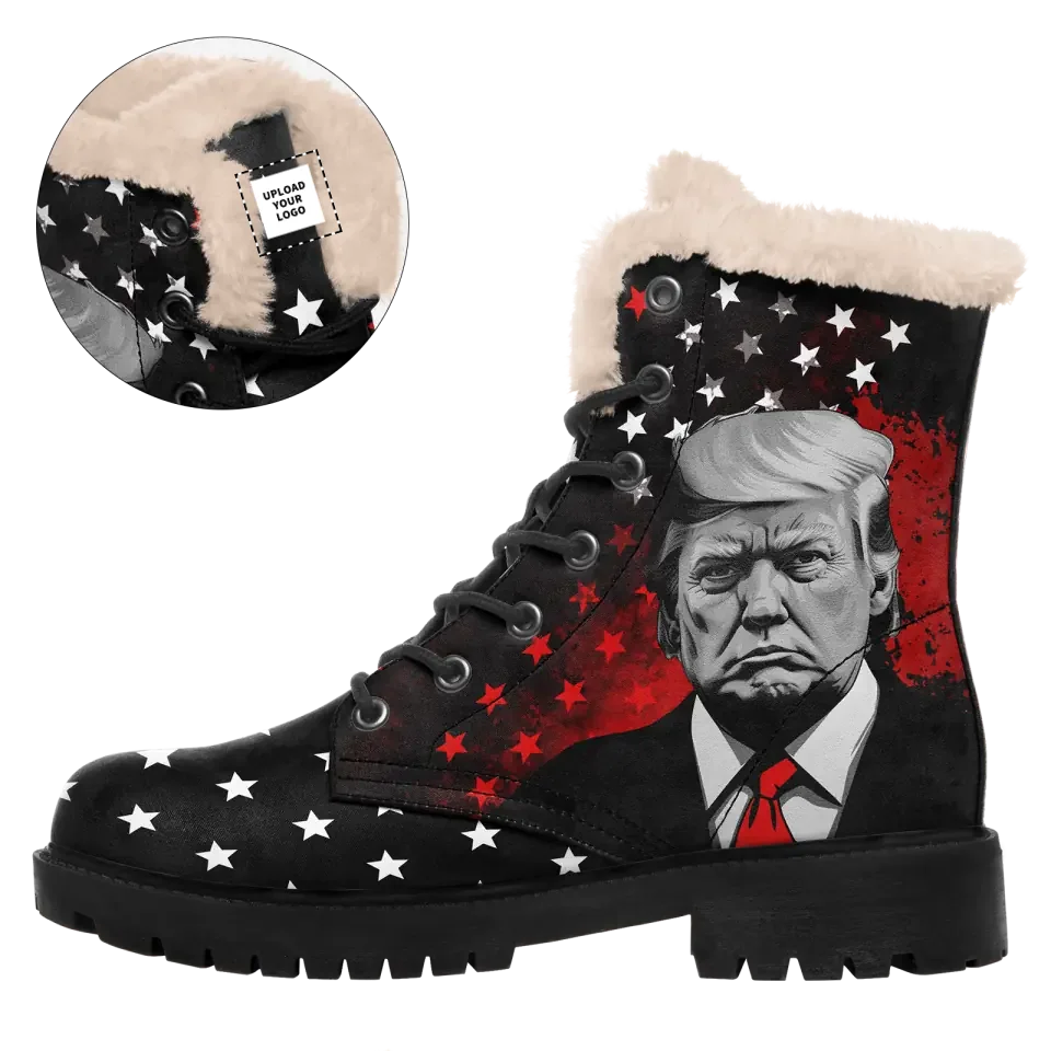 Personalized MAGA Boots, Custom Flag, Trump Warm Fur Boots, Unique Gift for Support to Trump