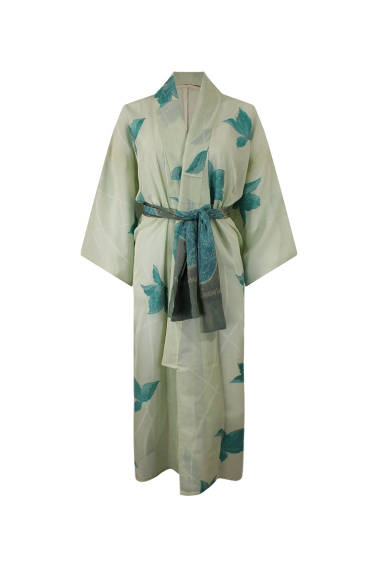 KIM ONO Washable Silk Kimono Robe Long Floral Print, Peony ＆ Butterfly Black並行輸入品  バスローブ