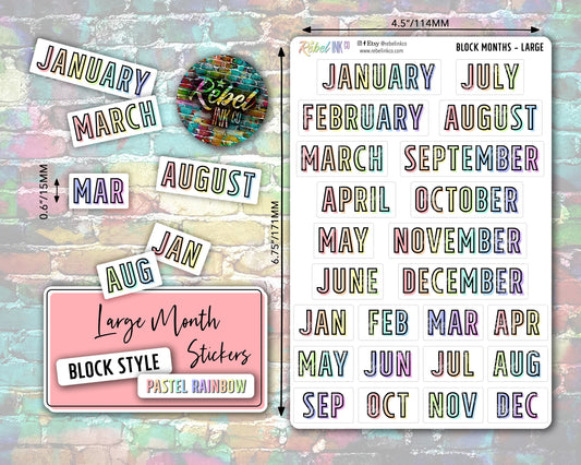 Month Stickers - Large - Bright Rainbow - Block Style – rebelinkco