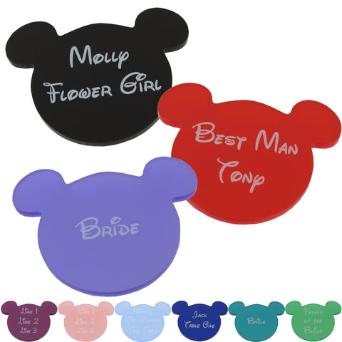 Disney themed wedding place name cards mouse head table settings