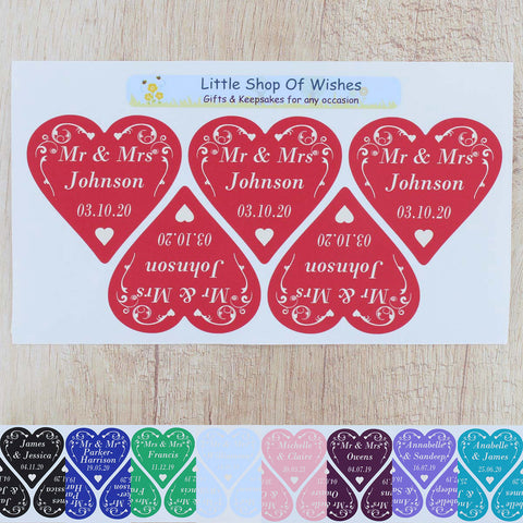 Personalised Vinyl Stickers Wedding Favours Swirl Heart Labels