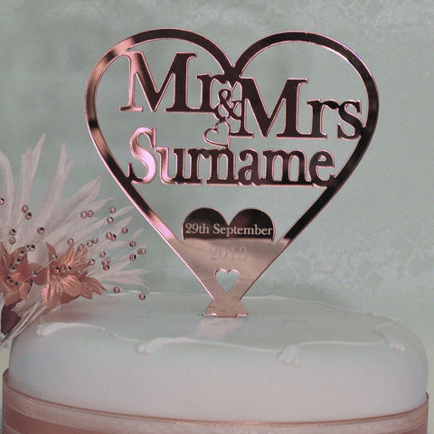 Rose Gold Wedding Heart Cake Topper