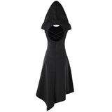 Bel Epoque Long Hooded Open Back Pagan Gothic Witch Dress Halloween-Soft and comfortable cotton blend Bel Epoque hooded, open back witch's dress. A sexy gothic fashion dress for all seasons. See size chart in images. Free Shipping Worldwide. This dress ships promptly from abroad and typically arrives in about 2 weeks.-black-S-