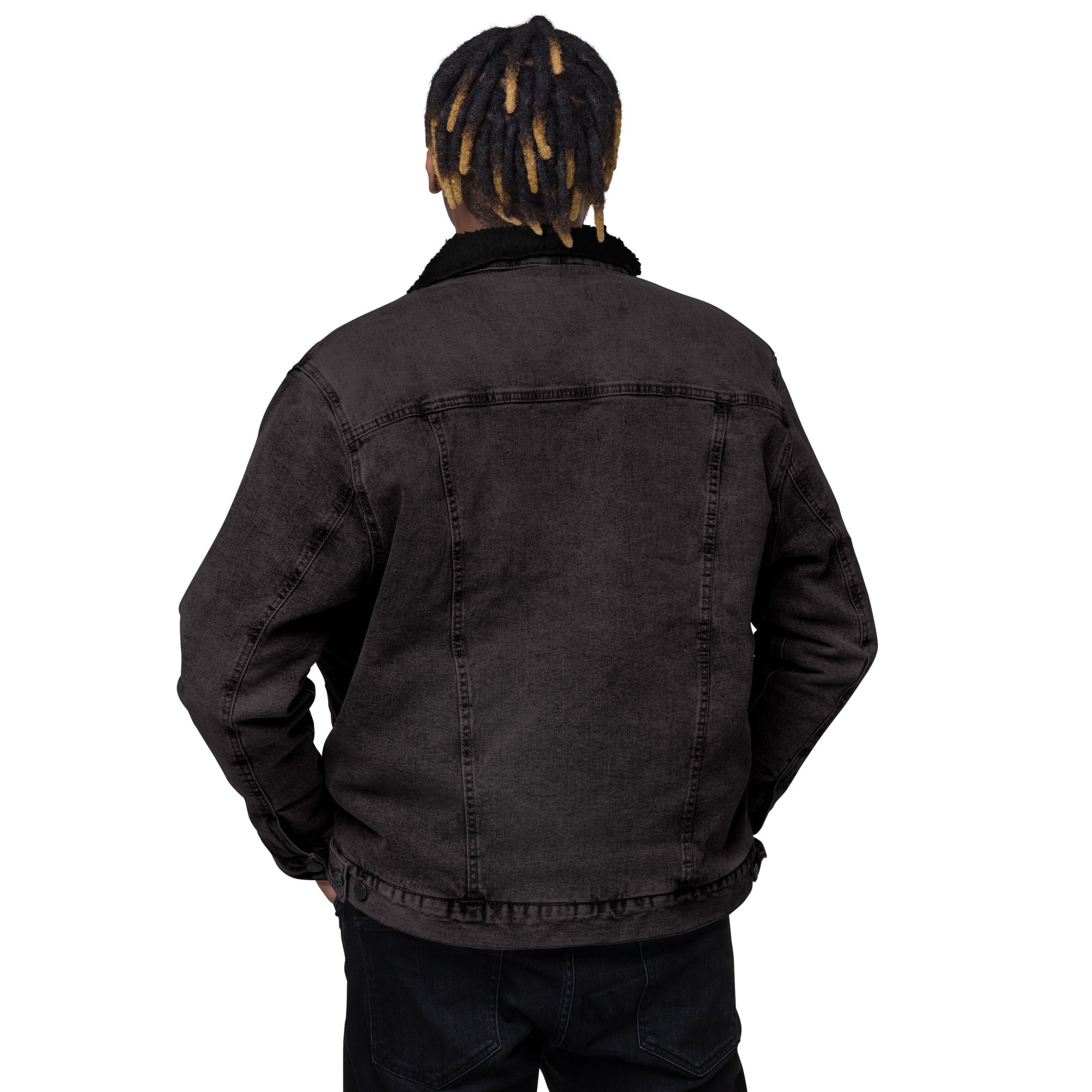 black denim jacket white sherpa