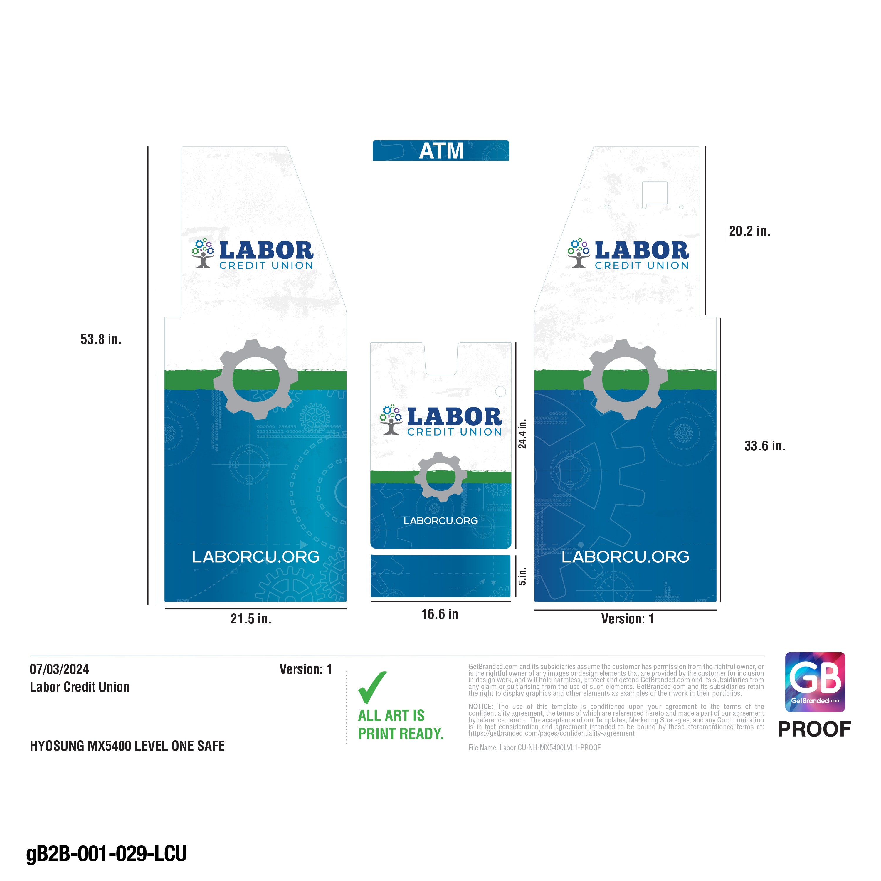 Labor CU Hyosung MX5400 Level 1 ATM Wrap - Dolphin Debit