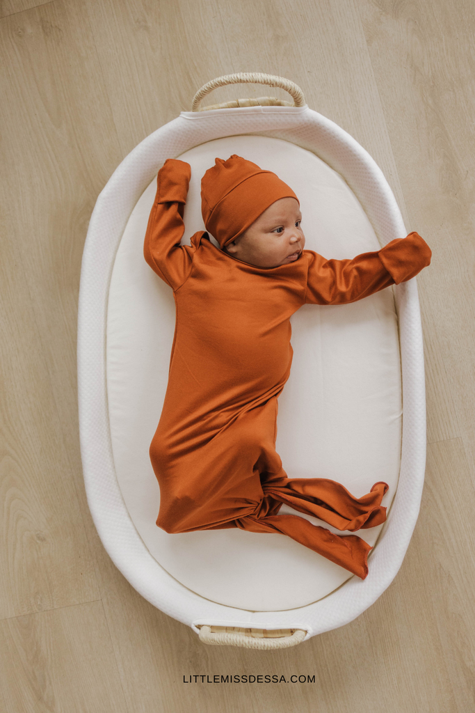 Burnt Sienna Baby Top Knot Hat & Baby Knotted Gown - Fall Baby Clothes
