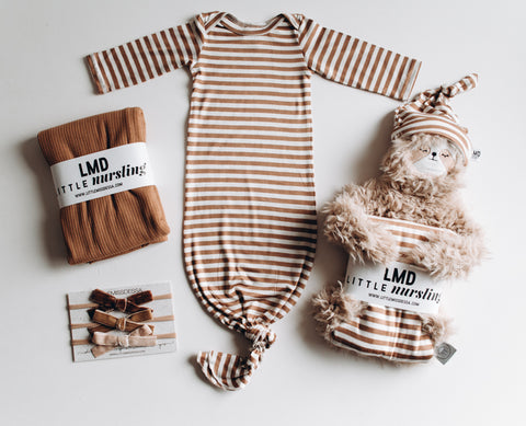 Camel Stripe Knotted Baby Gown