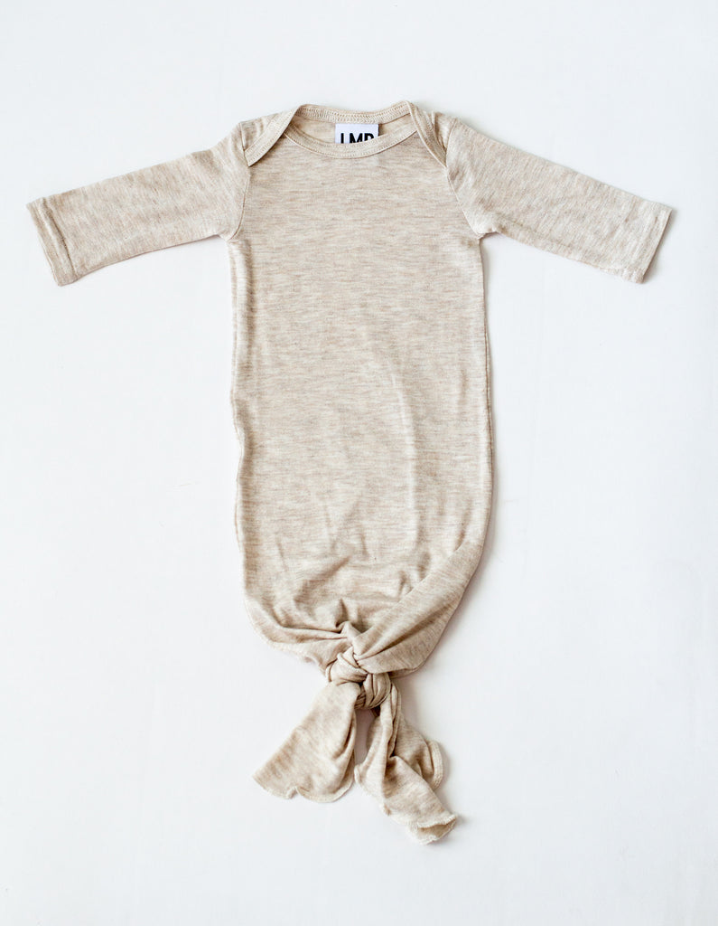 littlemissdessa little nursling snuggle baby knotted gown, newborn knotted gown, knot tie gown