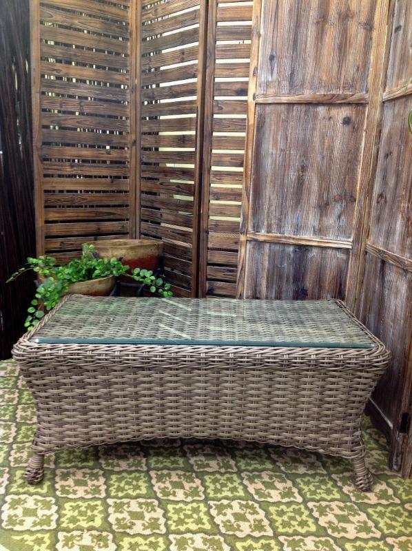 Captiva Outdoor Patio Woven Top Coffee Table With Glass