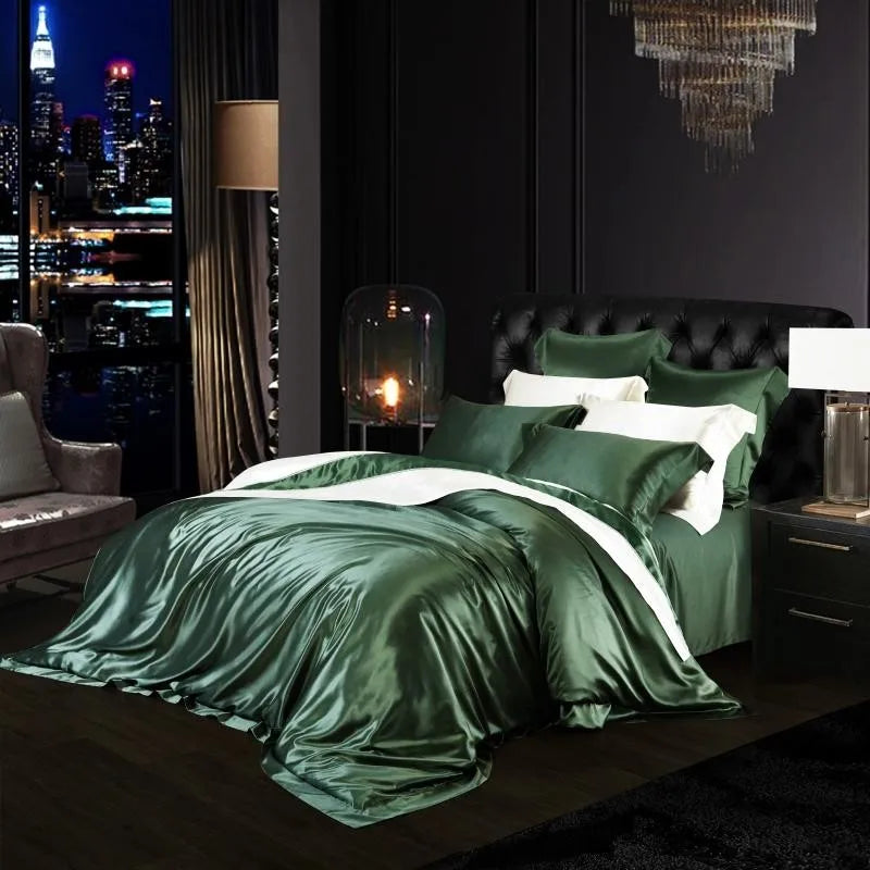 Sage Leaf Mulberry Silk Duvet Set - angle