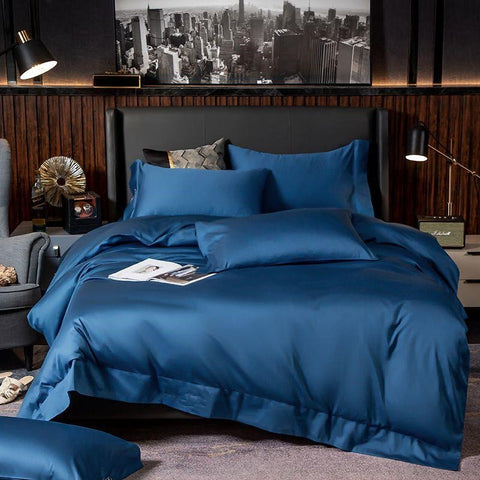 Imperial Blue Bedding Set on a bed - front view