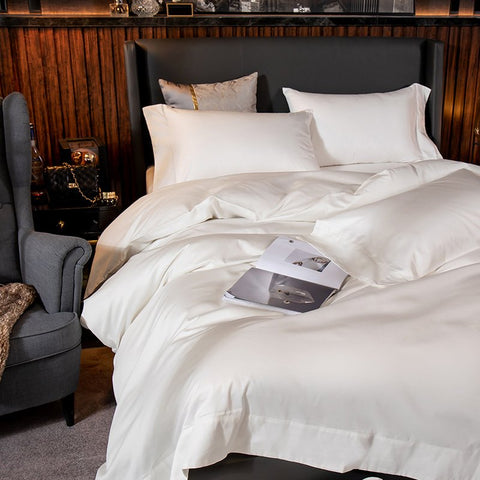 Regal White Bedding Set on a bed - front view