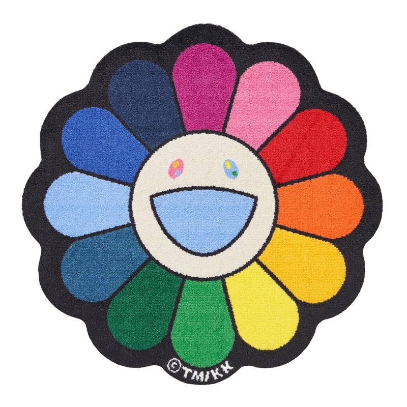 Flower Floor Mat / Rainbow × Ecru beige-
