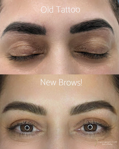 Some clients transform their old tattoo eyebrows with fresh new micobladed eyebrows