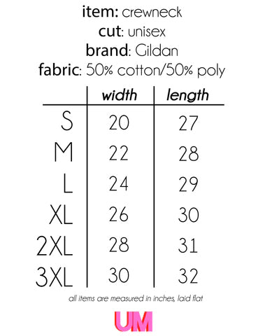 Crewneck Size Chart