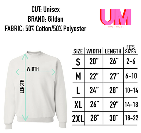 United Monograms Sweatshirt Size Chart