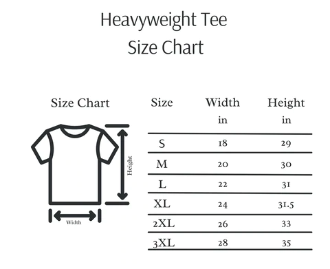 Heavyweight Tee UM Size Chart