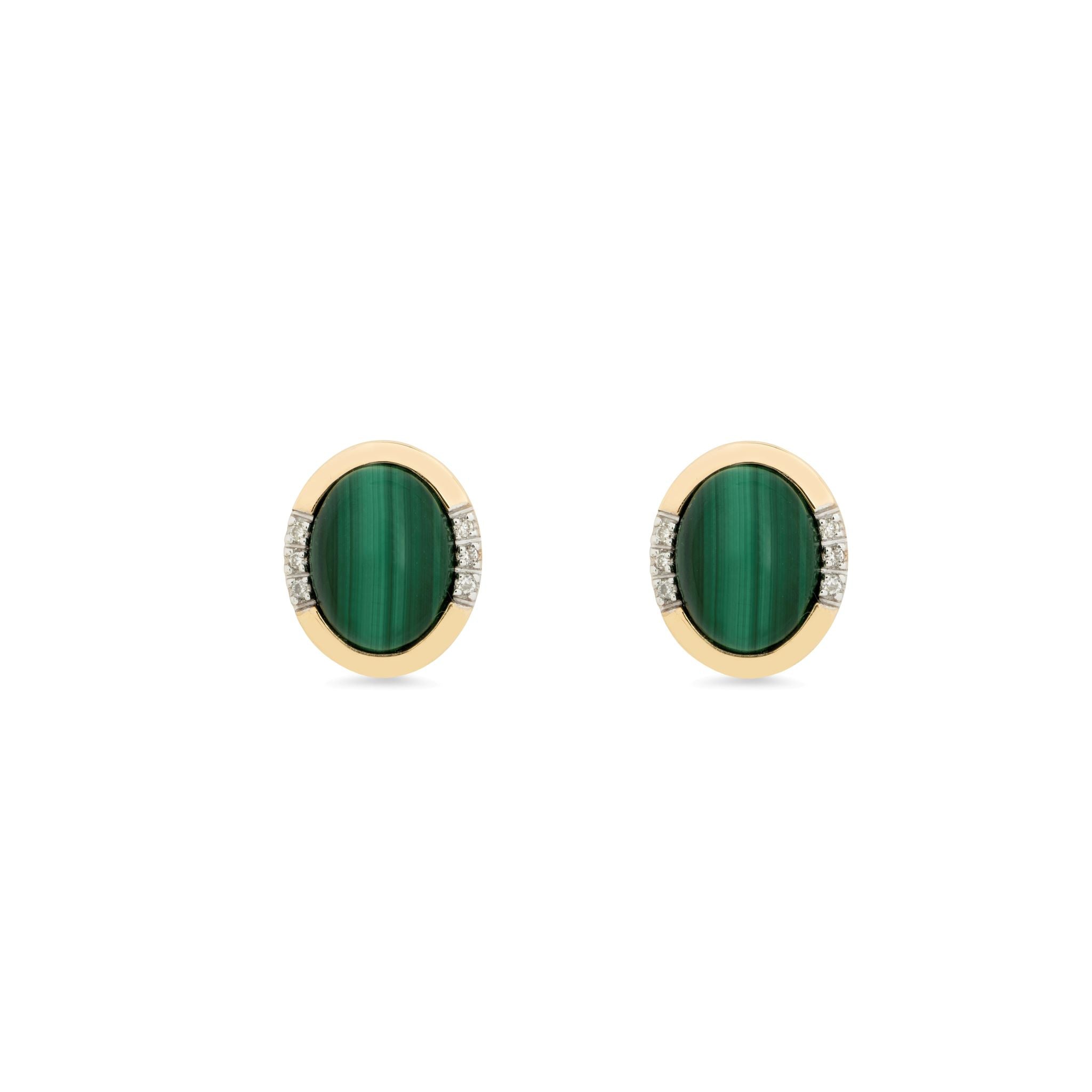 Forever Classic Malachite & Diamonds Oval Stud Earrings