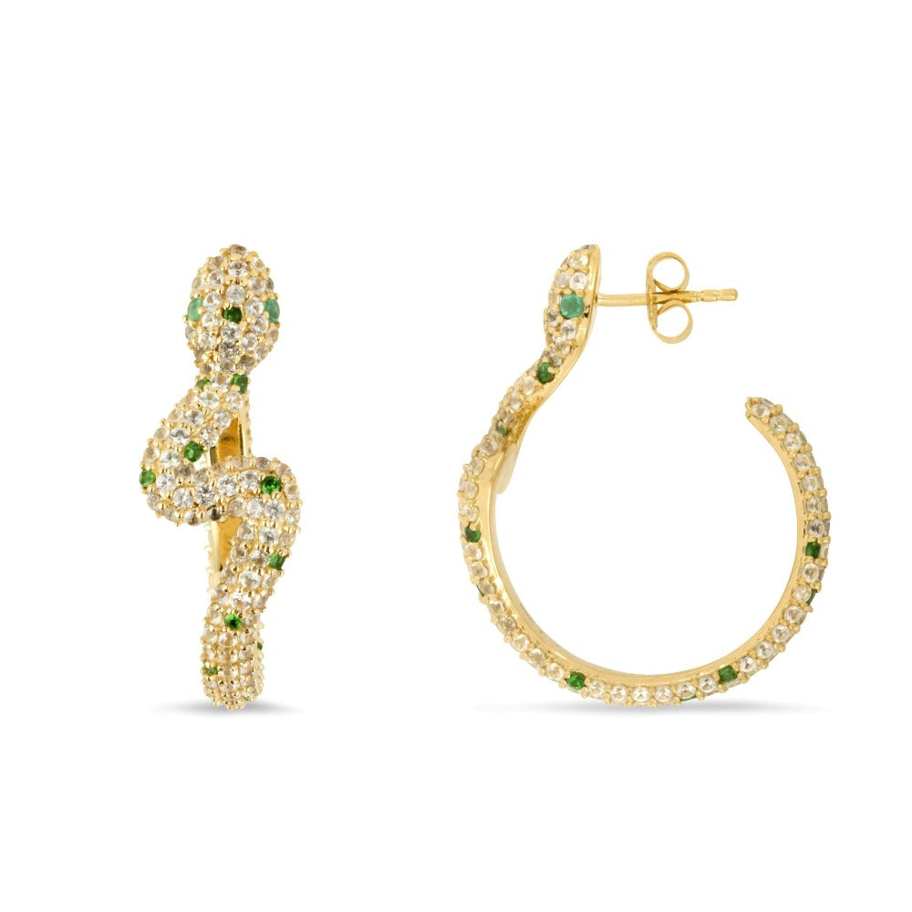 Sarpe Zambian Emerald, White Sapphire & Tsavorite Snake Hoop Earrings