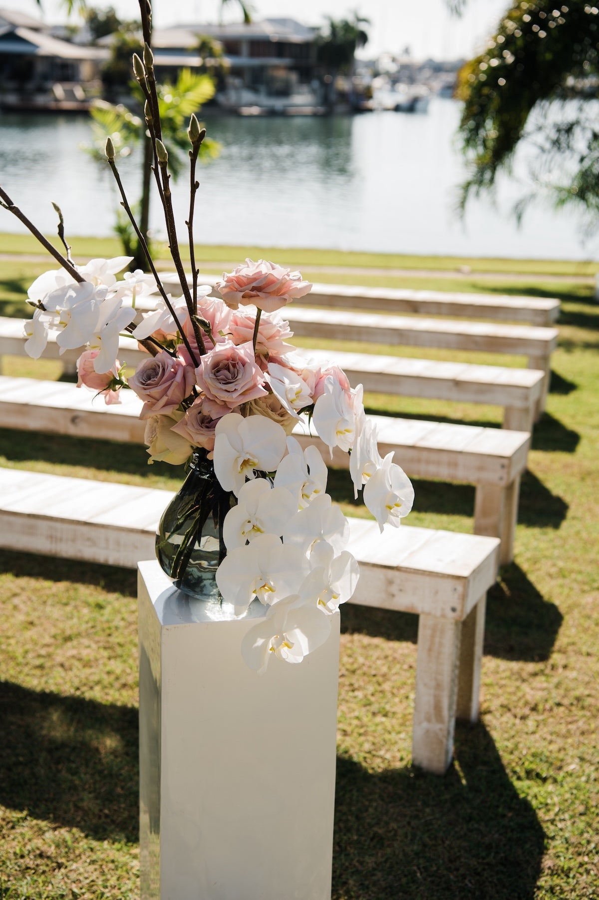 freestanding floral display for wedding entrance